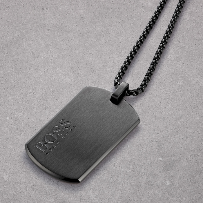 BOSS ID Black Plated Stainless Steel Necklace