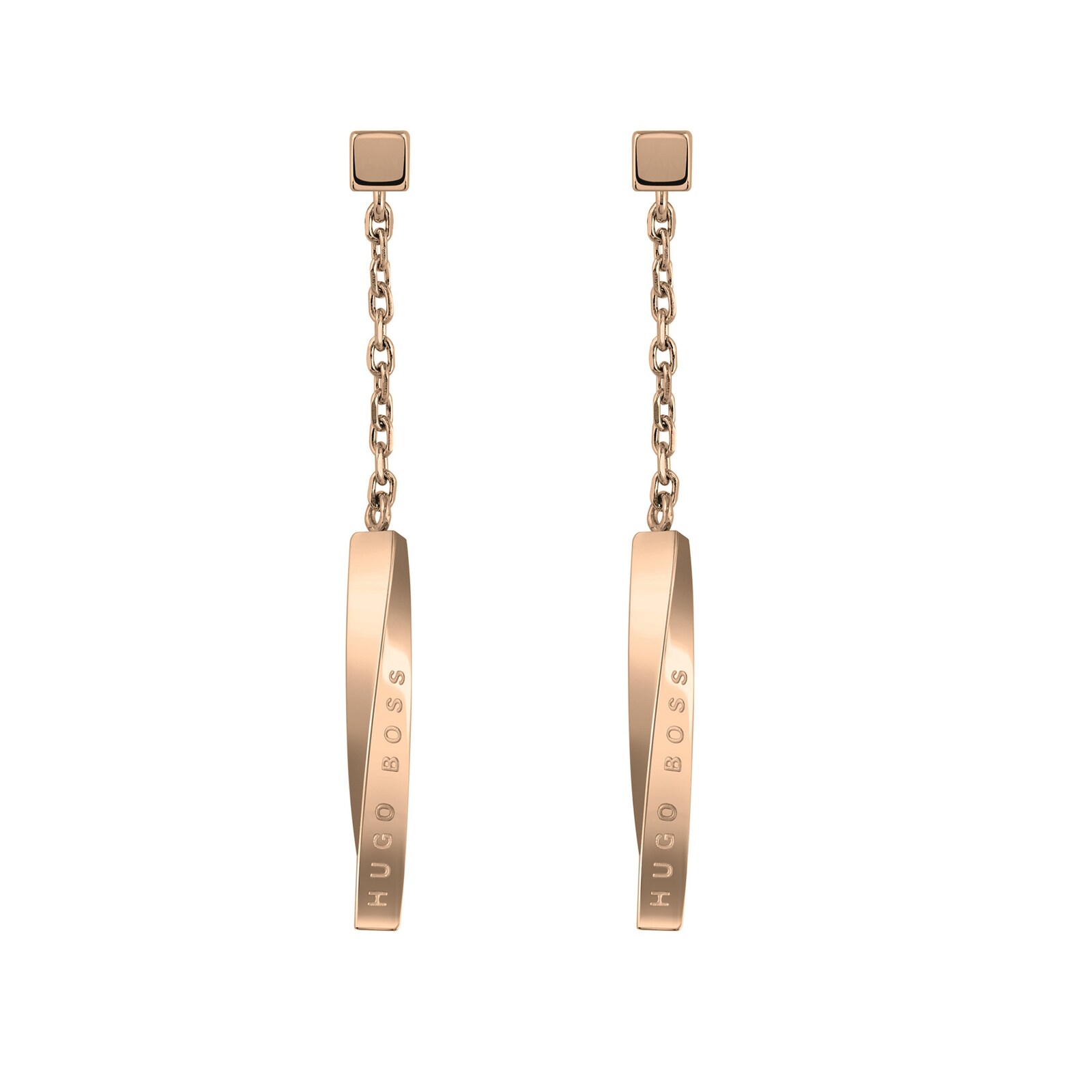 BOSS Signature Rose Gold Coloured Drop Earrings