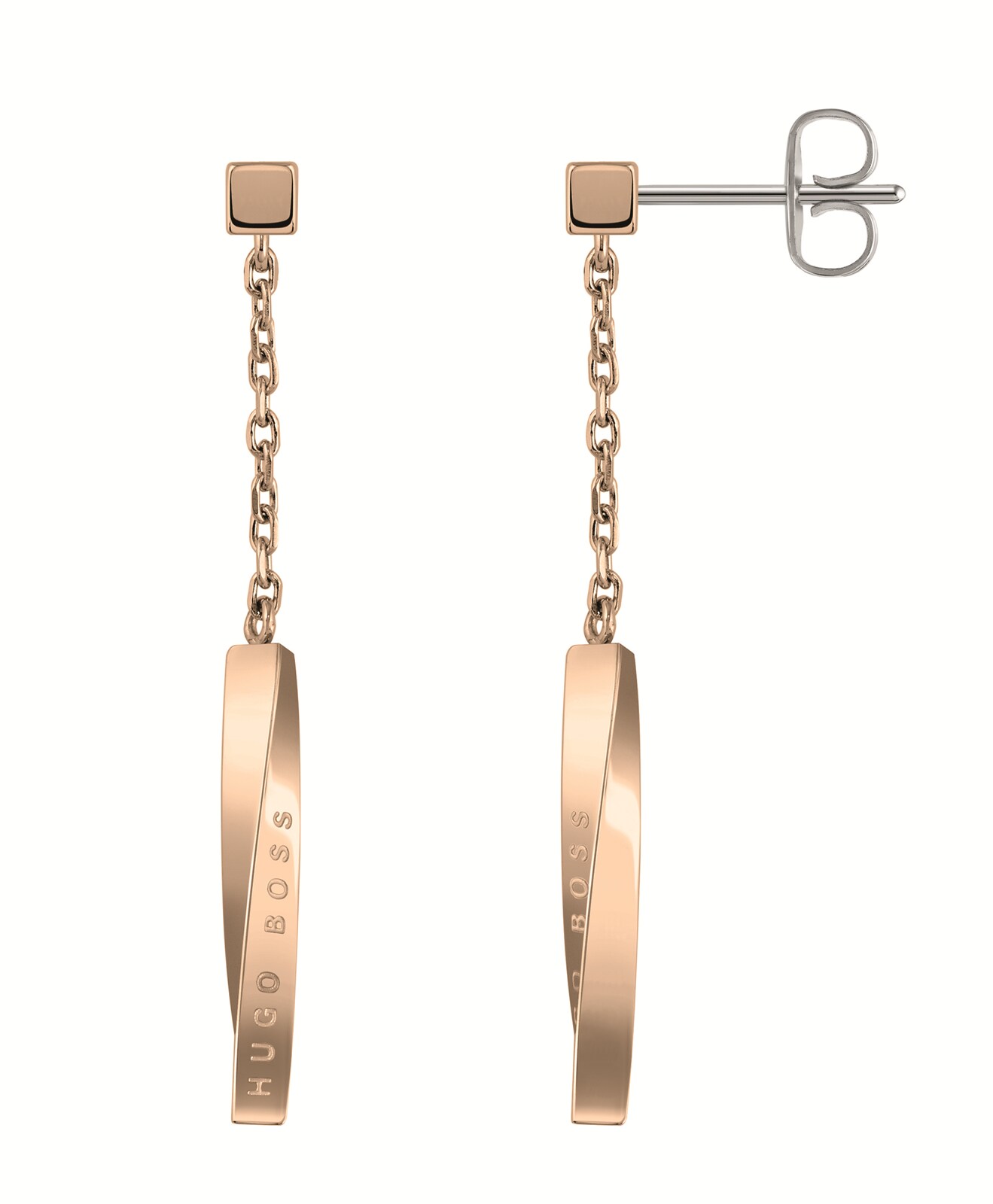 BOSS Signature Rose Gold Coloured Drop Earrings