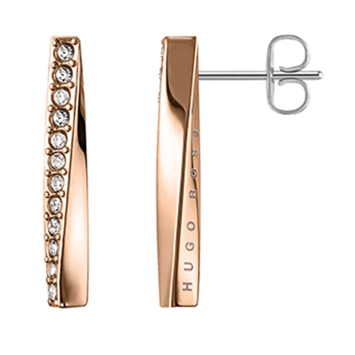BOSS Rose Gold Coloured Twisted Stud Earrings