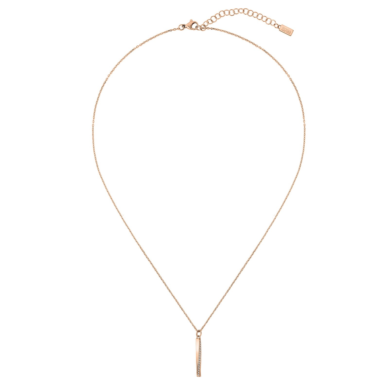 BOSS Rose Gold Coloured Twisted Bar Pendant