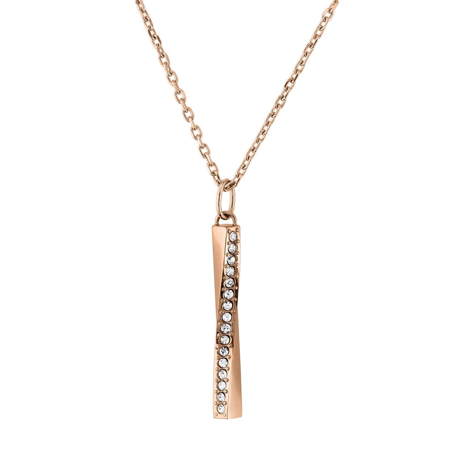 BOSS Rose Gold Coloured Twisted Bar Pendant