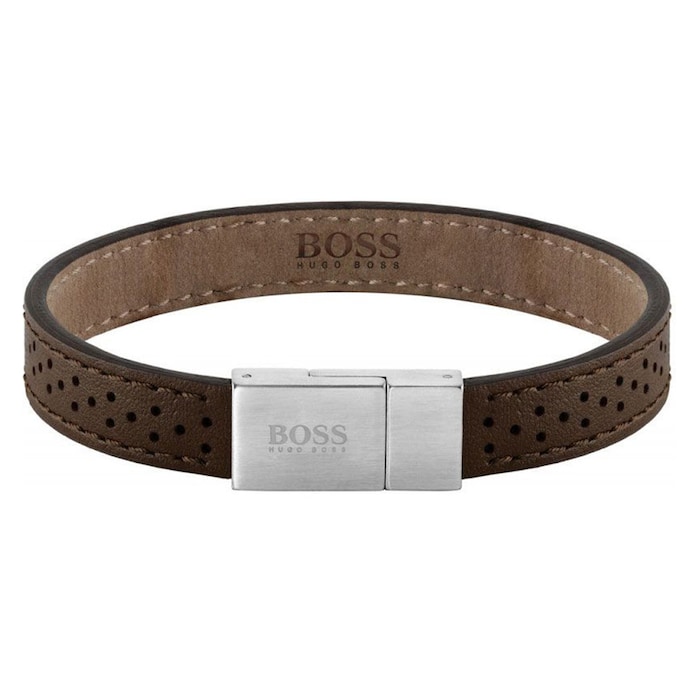 BOSS Essentials Brown Leather Bracelet