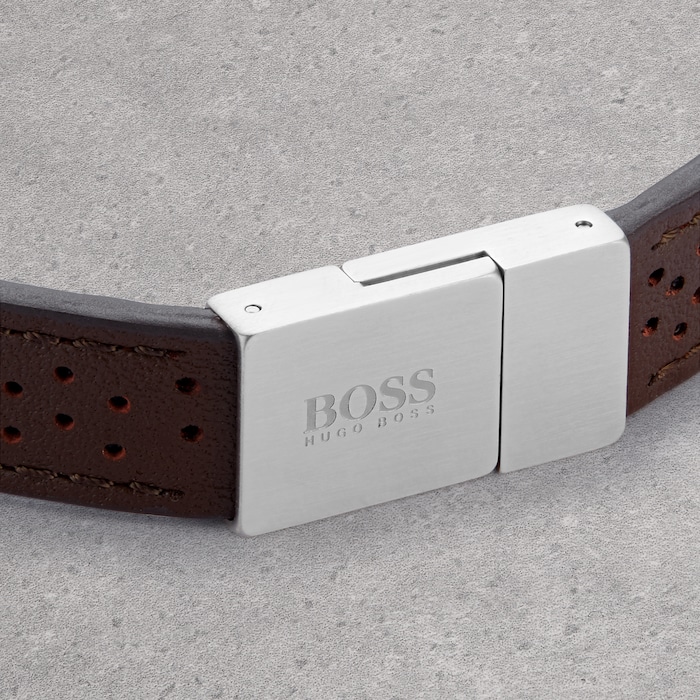 BOSS Essentials Brown Leather Bracelet