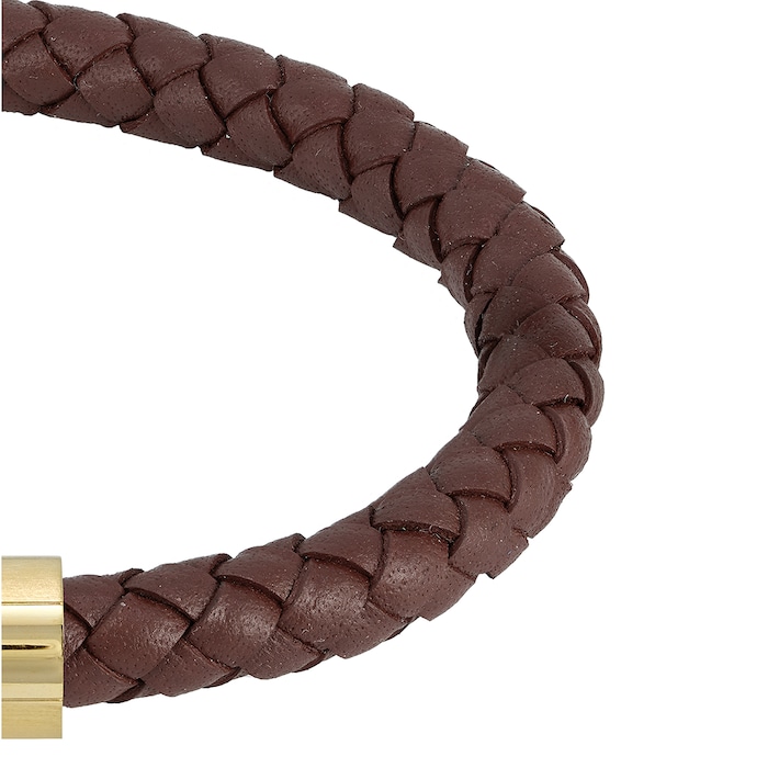 BOSS Braided Leather Brown Gold Coloured Bracelet