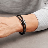 BOSS Black Leather & Steel Double Wrap Bracelet