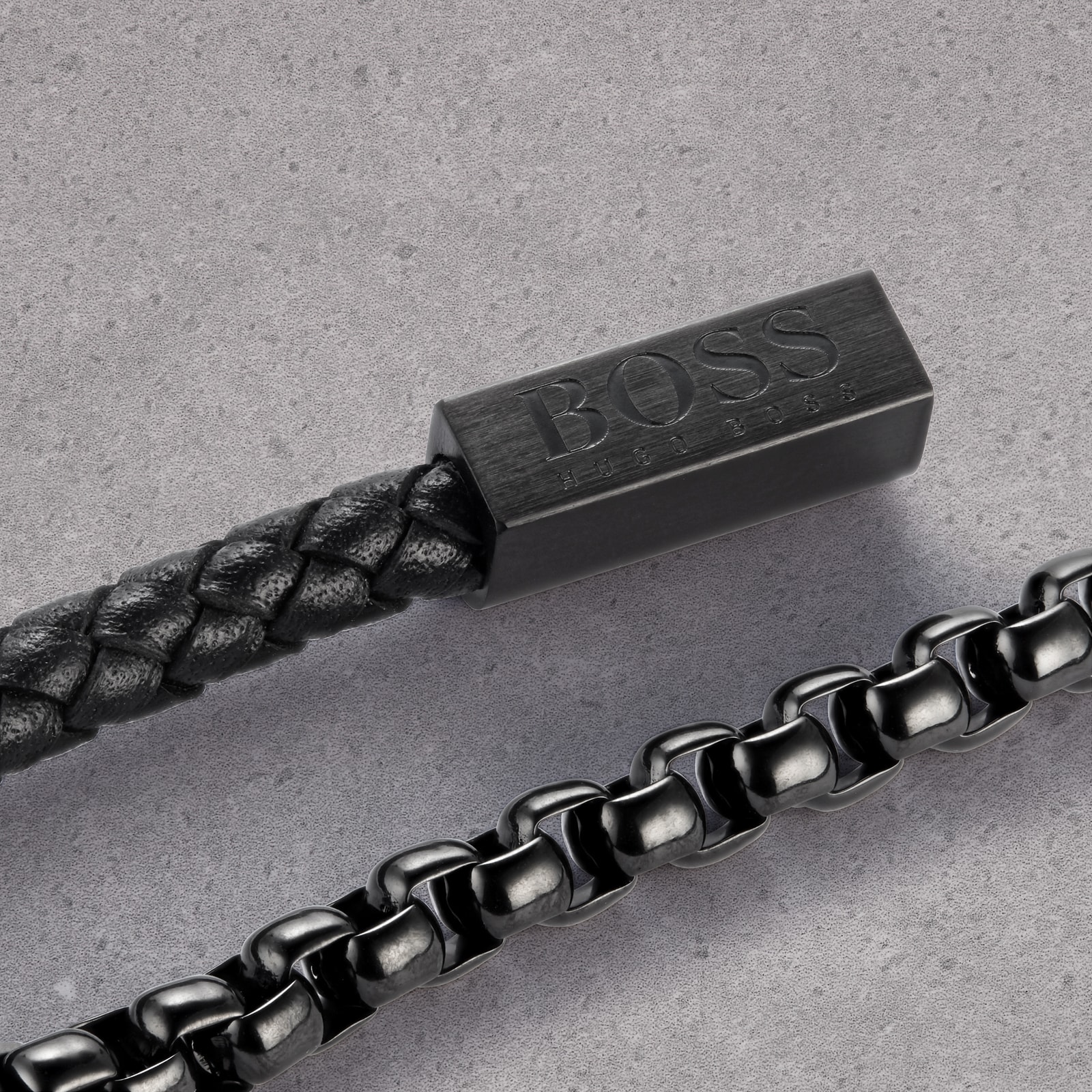 BOSS Black Leather & Steel Double Wrap Bracelet BOSS Black Leather & Steel Double Wrap Bracelet