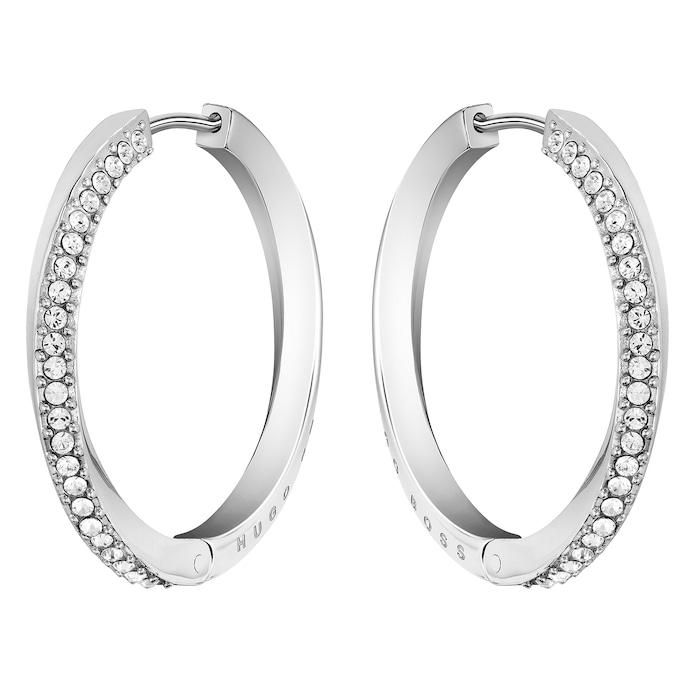 BOSS Signature Stainless Steel Hoop Earrings