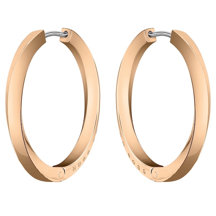 BOSS Signature Rose Gold Coloured Hoop Earrings