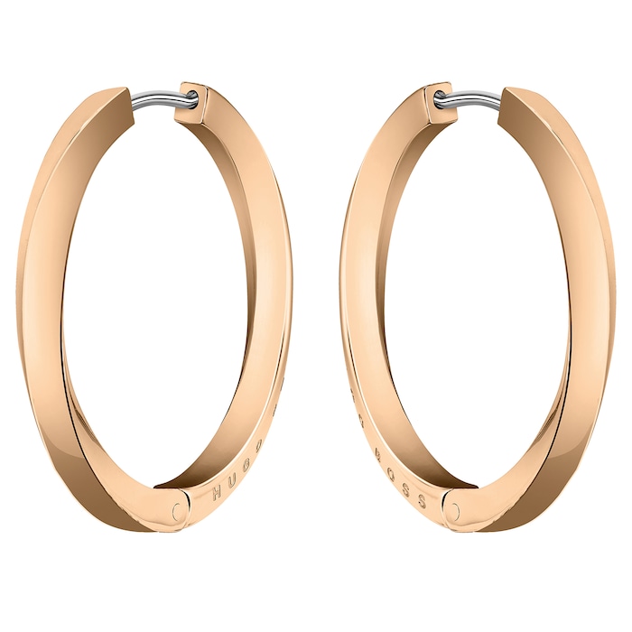 BOSS Signature Rose Gold Coloured Hoop Earrings