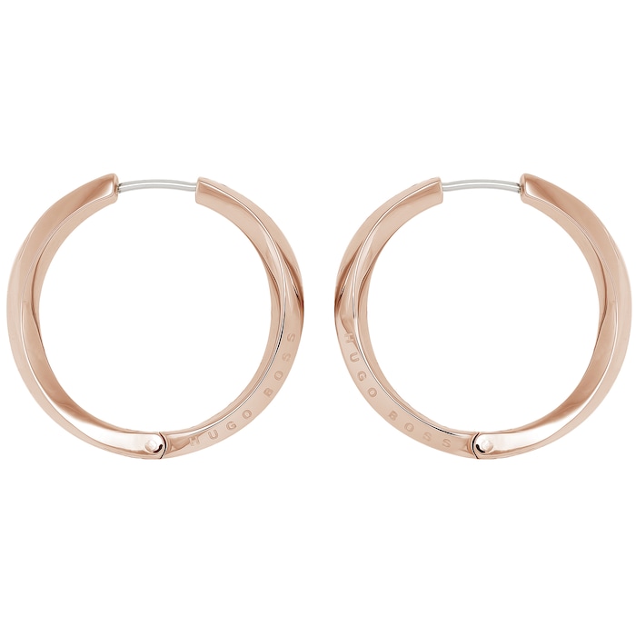 BOSS Signature Rose Gold Coloured Hoop Earrings