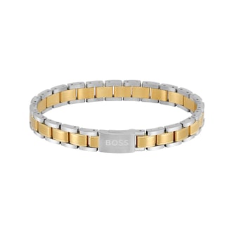 BOSS Gents BOSS Stainless Steel And Yellow Gold Coloured ID Bracelet BOSS Gents BOSS Stainless Steel And Yellow Gold Coloured ID Bracelet