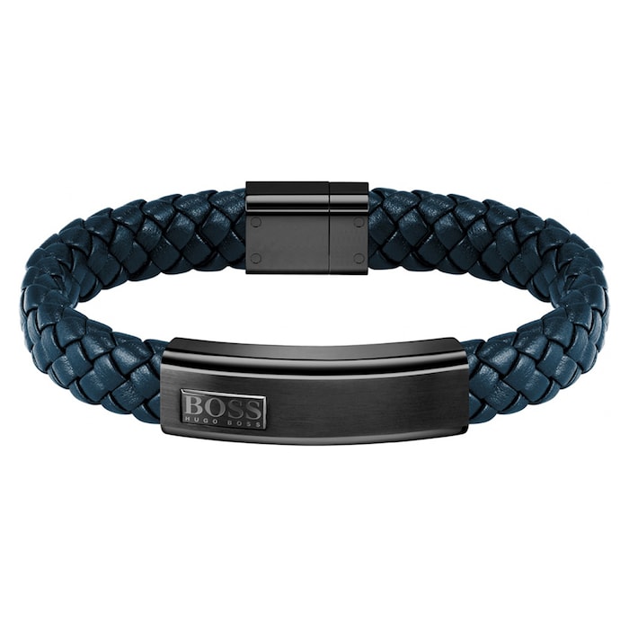BOSS Lander Blue Plaited Leather Bracelet