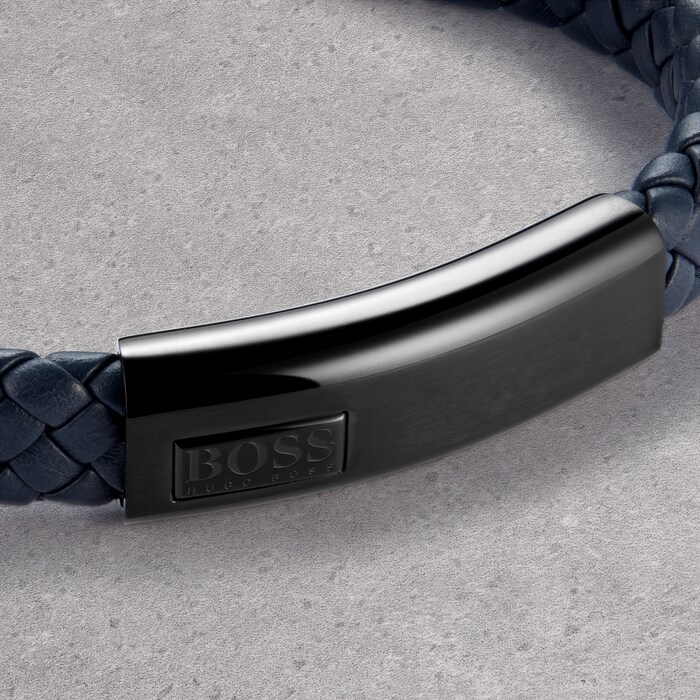 BOSS Gents BOSS Lander Blue Plaited Leather Bracelet