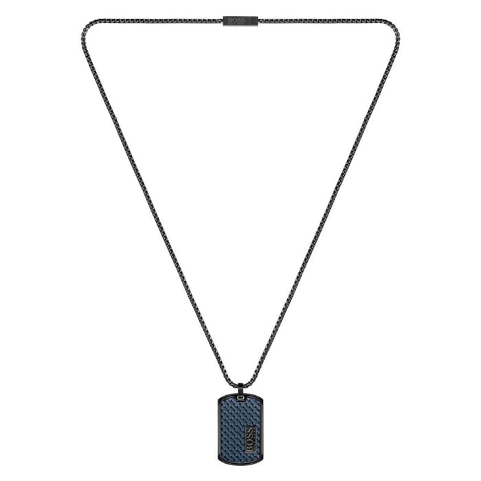 BOSS Lander Blue Plaited Leather Pendant