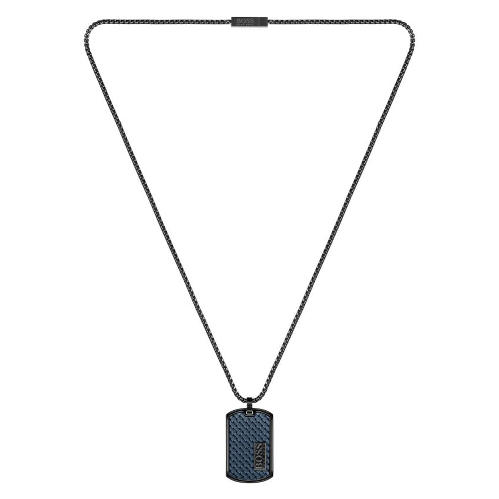 BOSS Lander Blue Plaited Leather Pendant