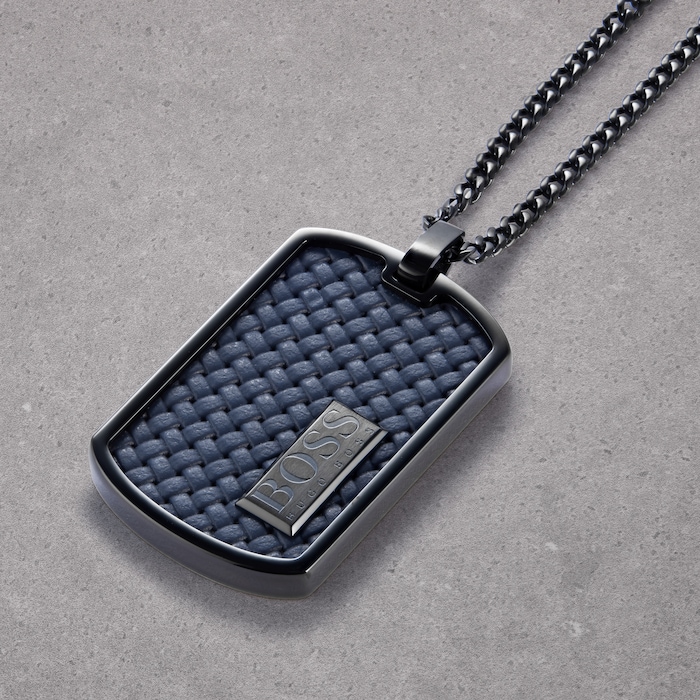 BOSS Lander Blue Plaited Leather Pendant