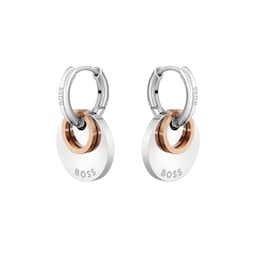 37990128 - Ladies BOSS Rose Gold & Stainless Steel Medallion Huggie Earrings