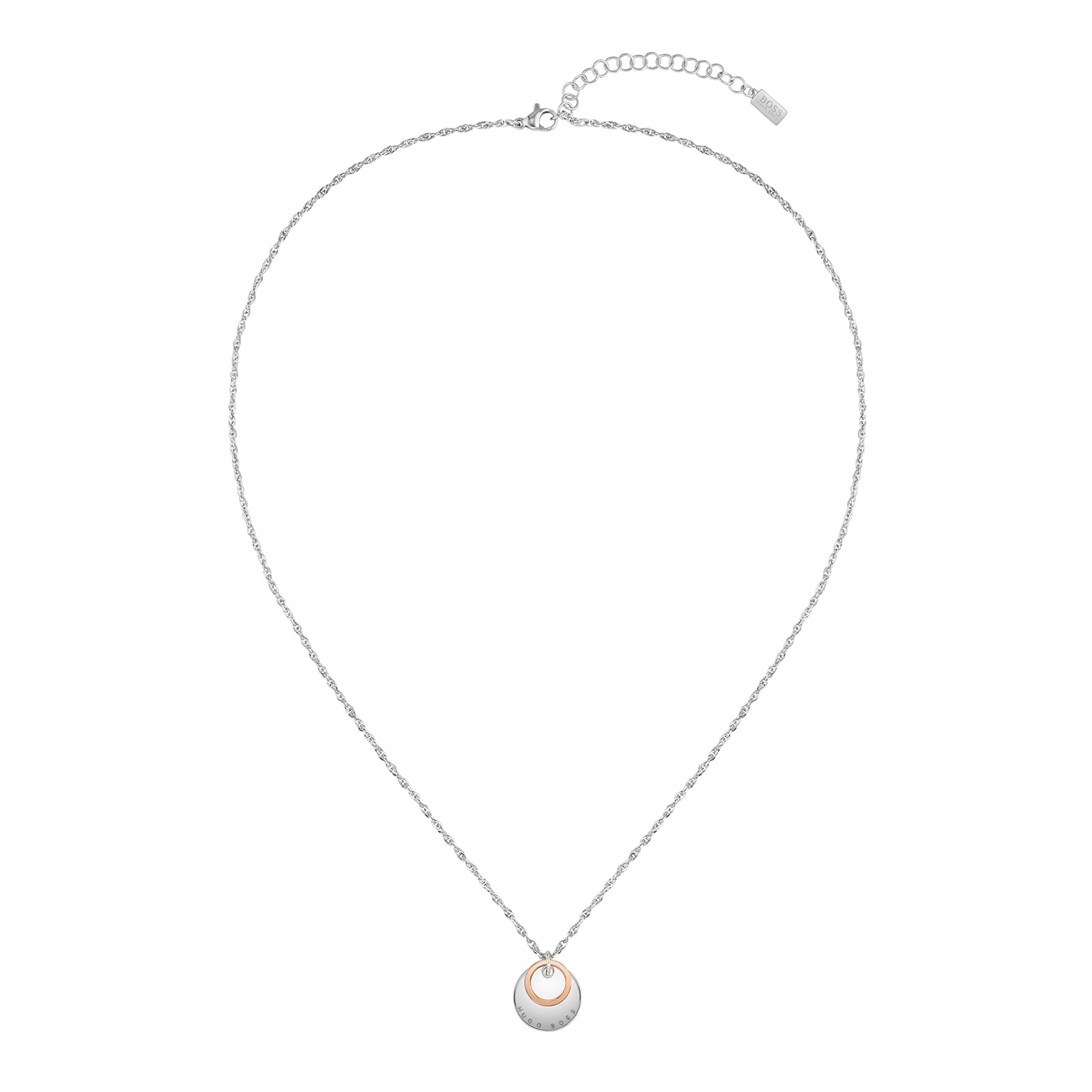 BOSS Medallion Rose Gold Coloured & Stainless Steel Necklace