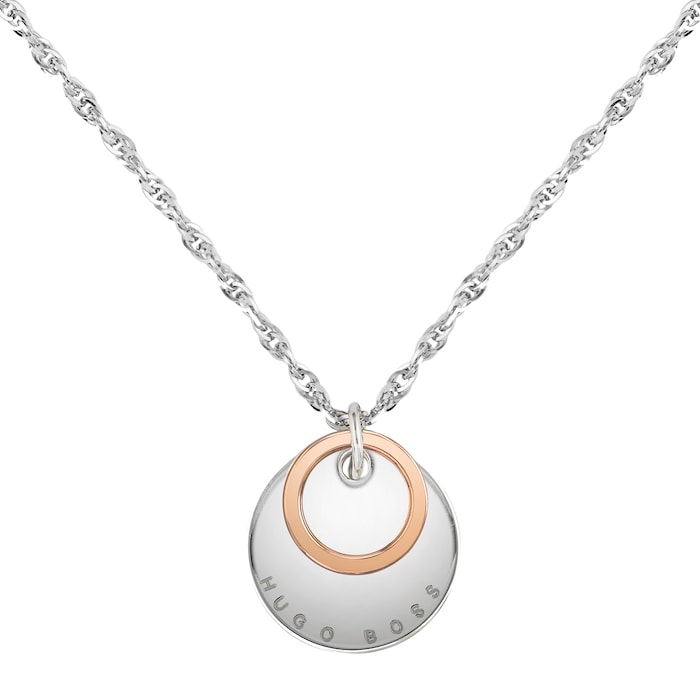 BOSS Medallion Rose Gold Coloured & Stainless Steel Necklace