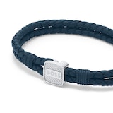 BOSS Gents BOSS Seal Blue Leather Braided Bracelet