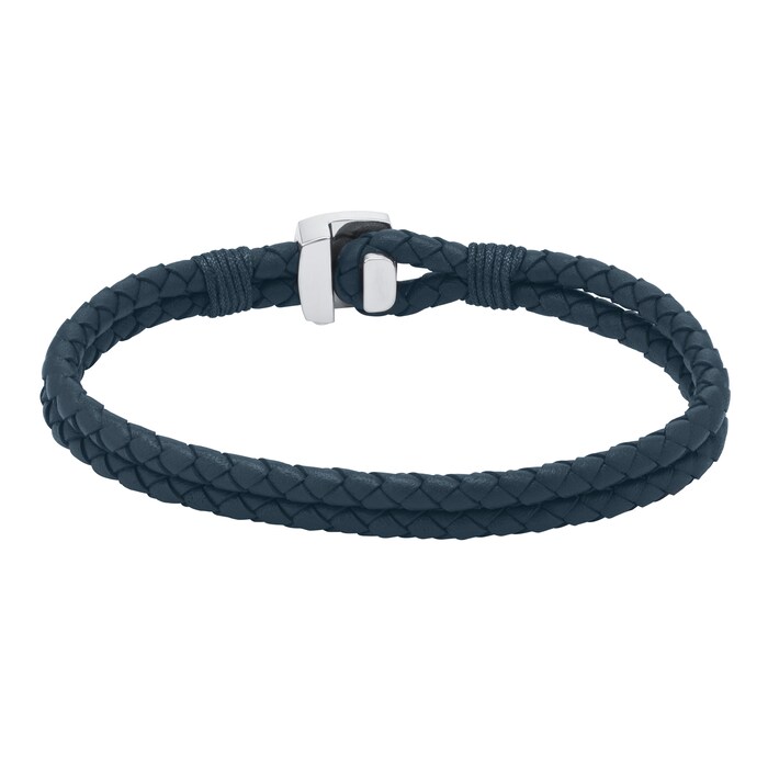 BOSS Gents BOSS Seal Blue Leather Braided Bracelet