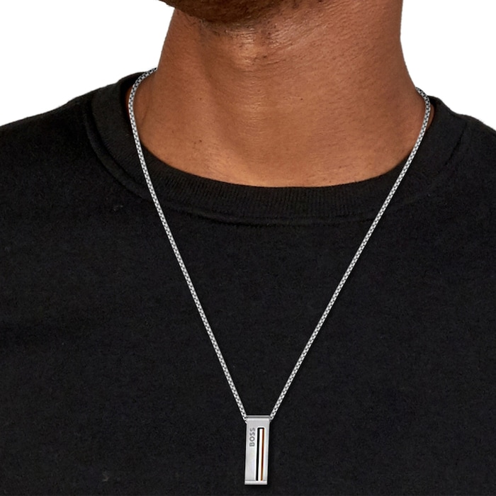 BOSS Mens Sarkis Black & Sterling Silver Pendant