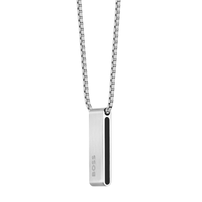 BOSS Mens Sarkis Black & Sterling Silver Pendant