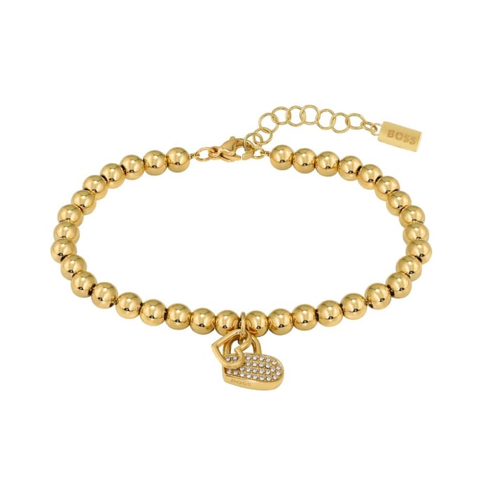 BOSS Yellow Gold Plated Heart Bead Bracelet