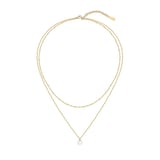 BOSS Yellow Gold Plated Pearl Double Chain Necklace