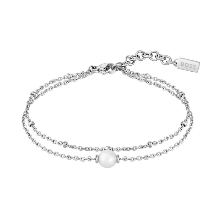 BOSS Stainless Steel Pearl Double Chain Bracelet