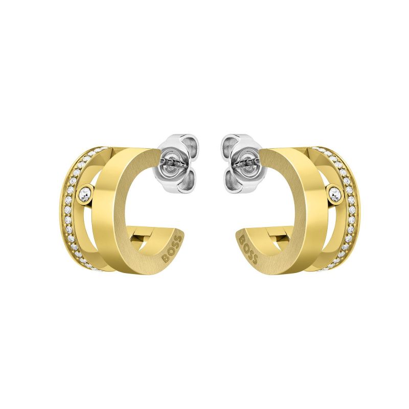 BOSS Lyssa Yellow Gold Plated Crystal Stud Earrings