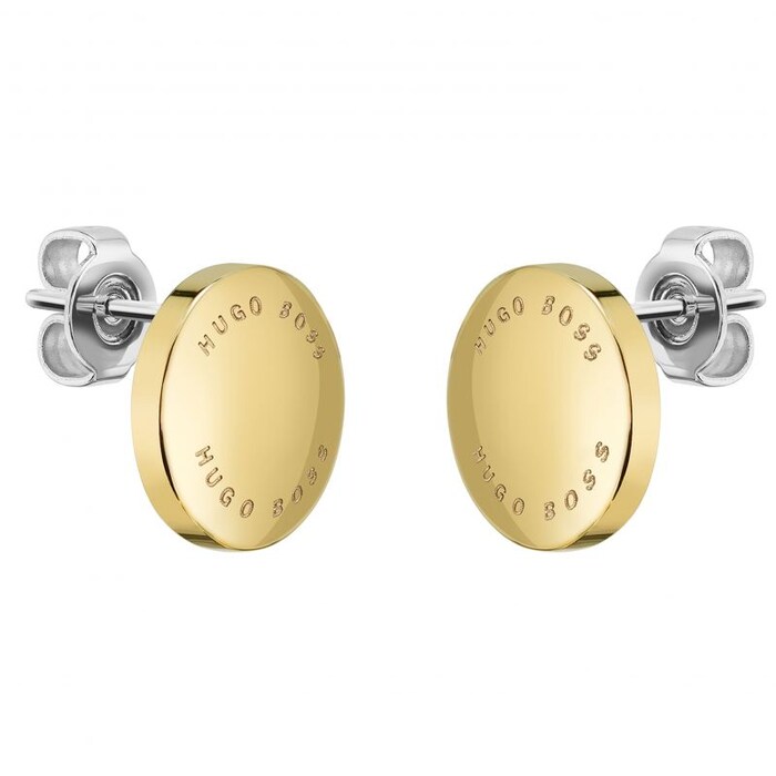 BOSS Yellow Gold Plated Medallion Crystal Stud Earrings