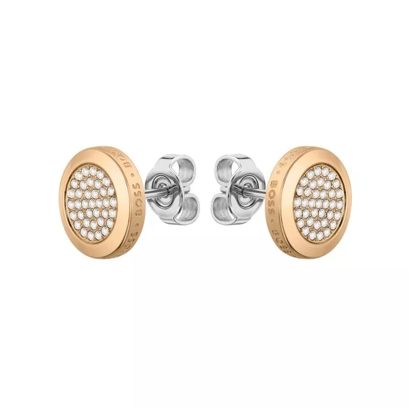 BOSS Ladies BOSS Rose Gold Coloured Medallion Crystal Stud Earrings