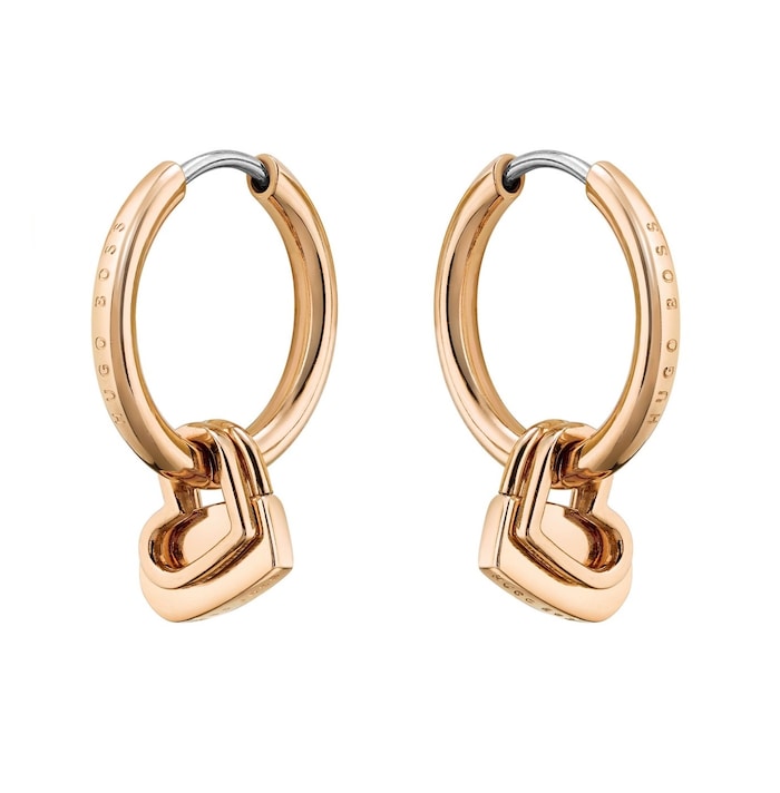 BOSS Rose Gold Plated Soulmate Heart Crystal Hoop Earrings