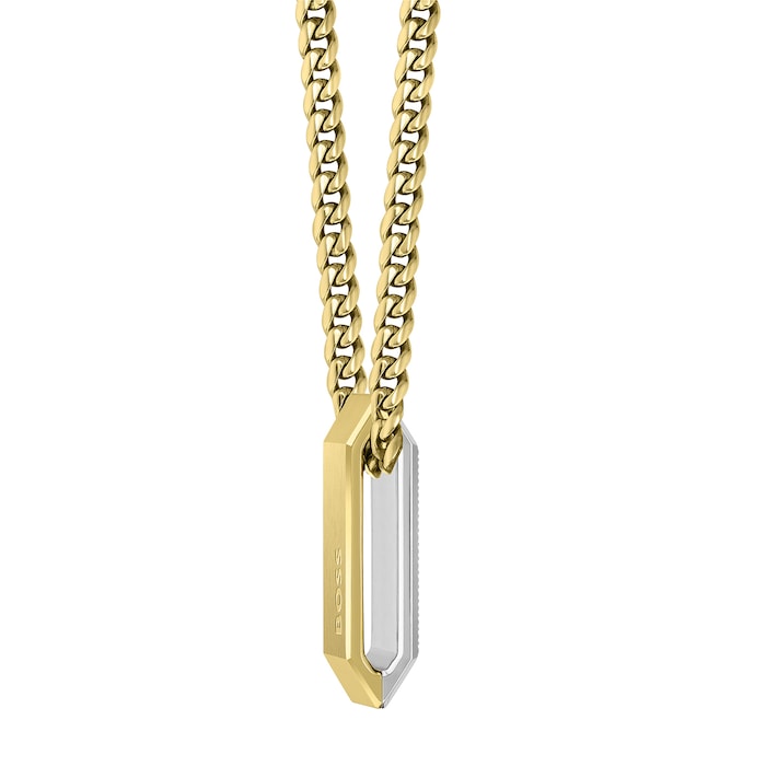 BOSS Mens Yellow Gold Plated Two Toned Chain Pendant