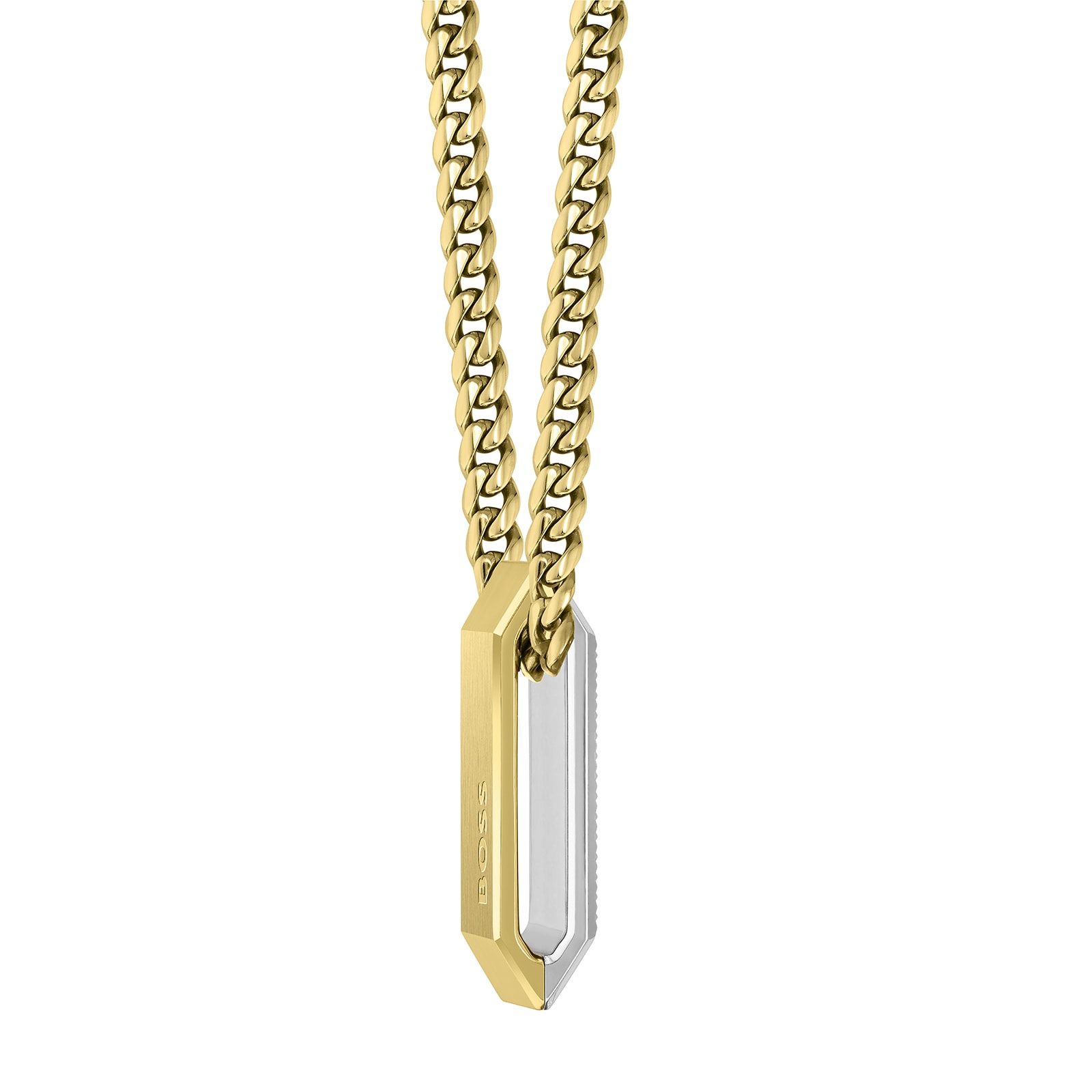 BOSS Mens Yellow Gold Plated Two Toned Chain Pendant