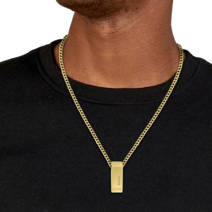 BOSS Mens Yellow Gold Plated Two Toned Chain Pendant