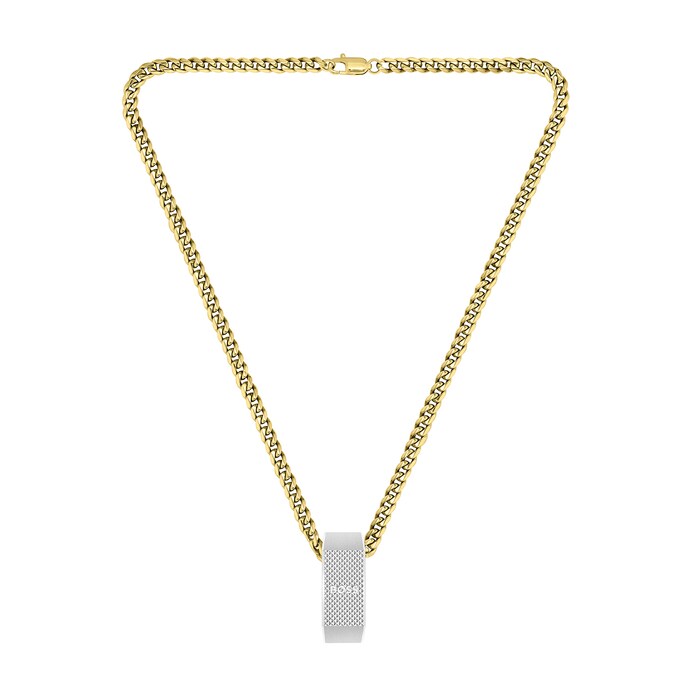 BOSS Mens Yellow Gold Plated Two Toned Chain Pendant