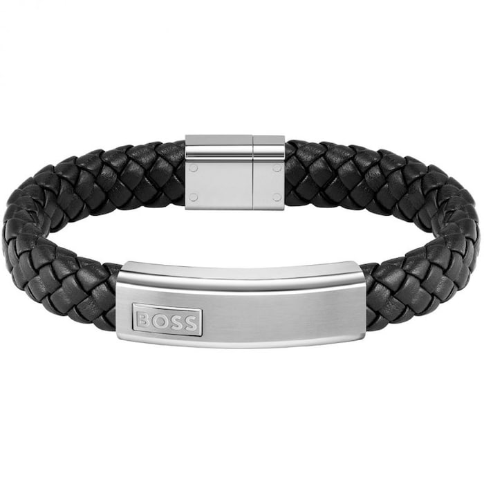 Hugo Boss Mens Black Woven Leather Bracelet