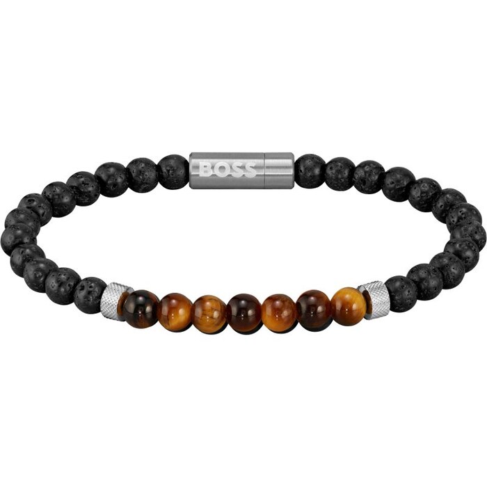 BOSS Mens Black Mixed Bead Bracelet