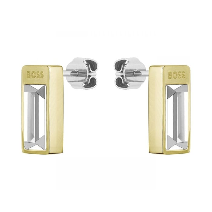BOSS Ladies Clia Light Yellow Gold Coloured Crystal Stud Earrings