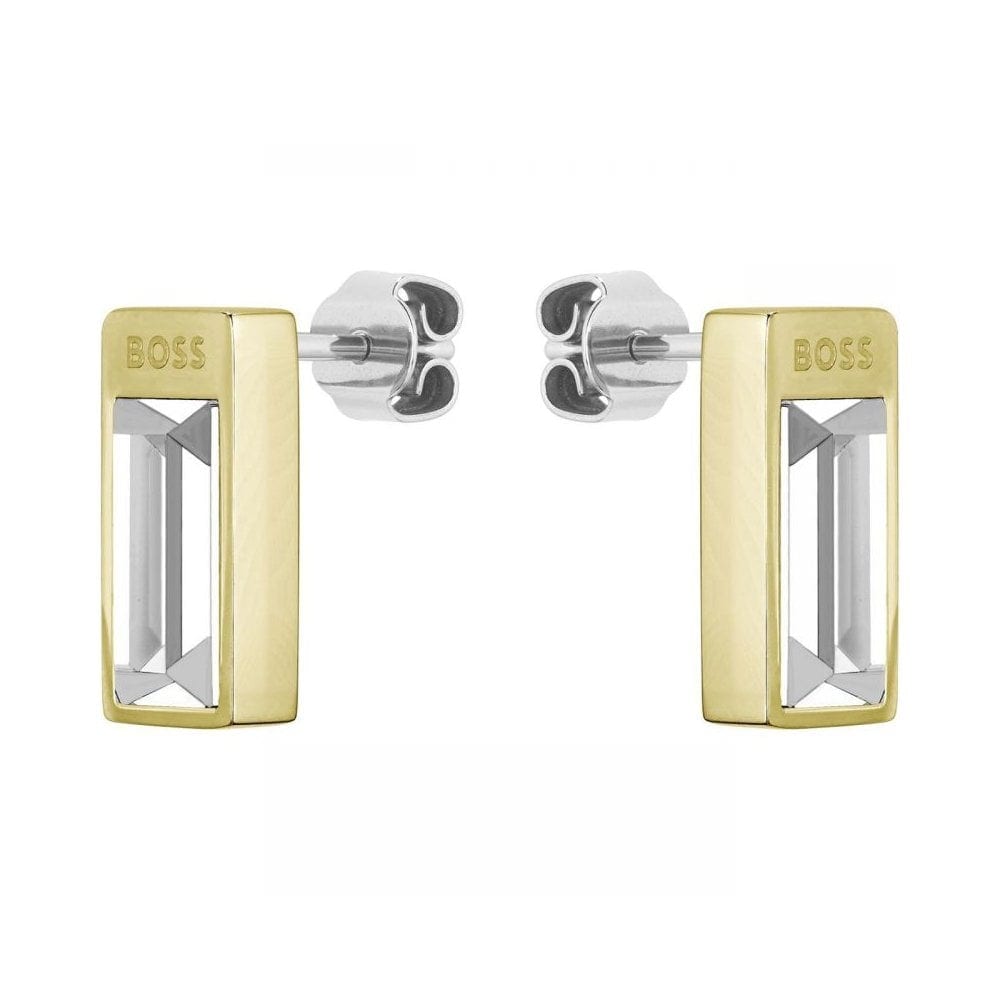 BOSS Ladies Clia Light Yellow Gold Coloured Crystal Stud Earrings