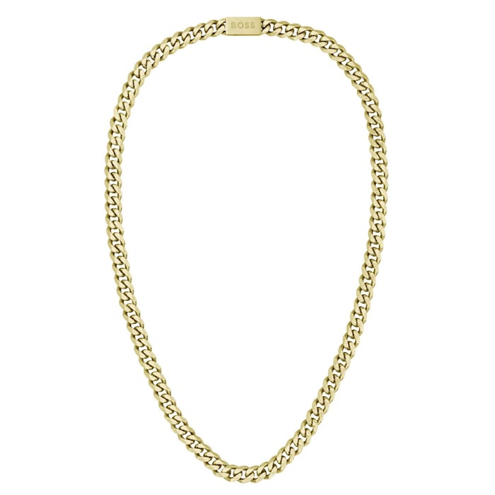 BOSS Mens Light Yellow Gold Coloured Curb Chain Necklace