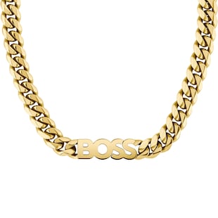 BOSS Gents BOSS Kassy Light Yellow Gold Coloured Chain Logo Necklace