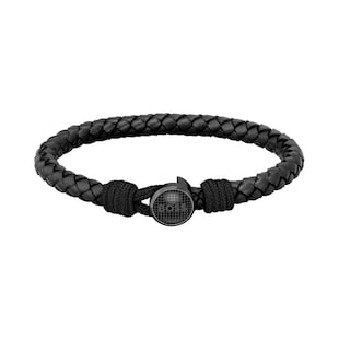 BOSS Mens Thad Classic Braided Black Leather Bracelet