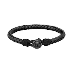 37990366 - Mens Thad Classic Braided Black Leather Bracelet