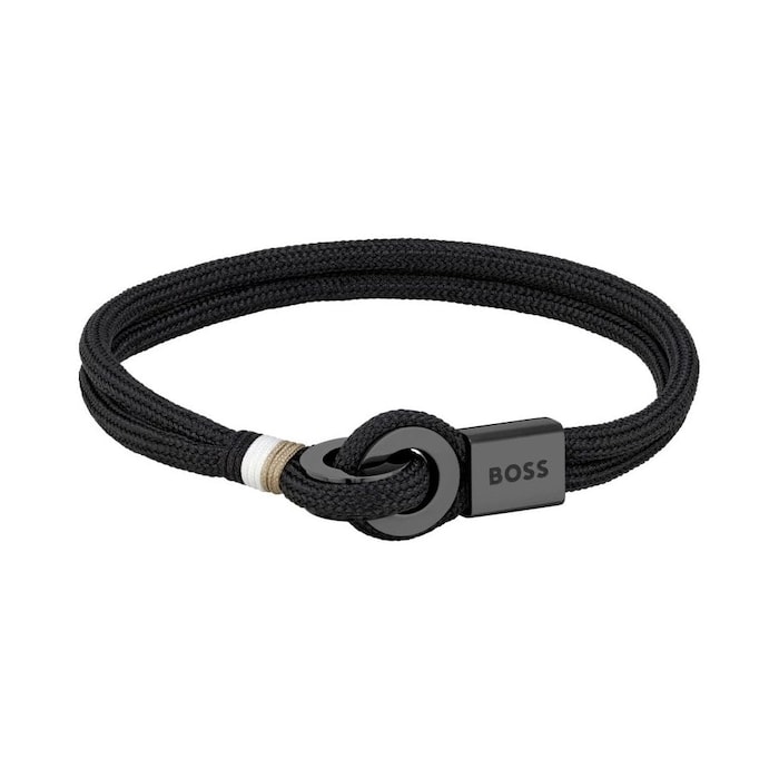 BOSS Mens Thad Sport Nylon Black Cord Bracelet