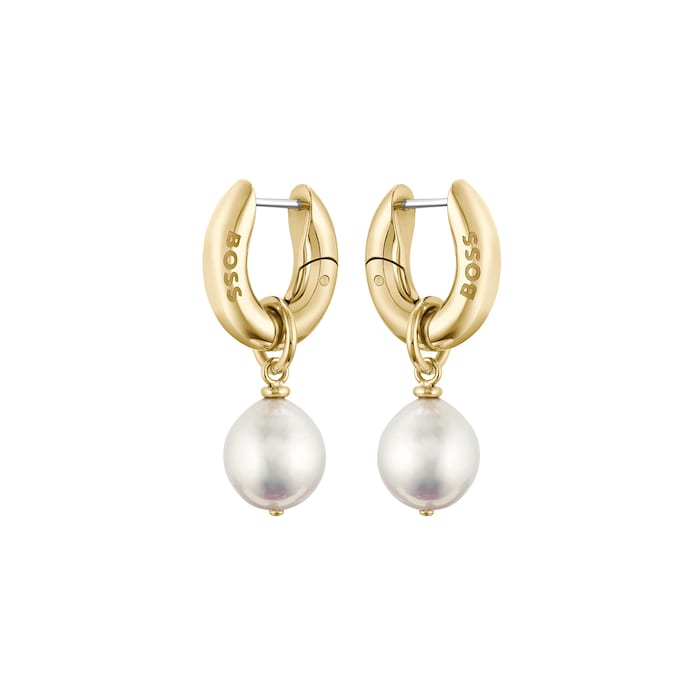 BOSS Ladies BOSS Leah Yellow Gold IP Baroque Pearl Drop Earrings