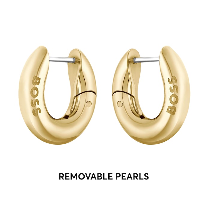 BOSS Leah Gold Coloured Baroque Pearl Drop Earrings